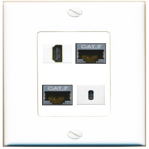 RiteAV 2 CAT7 HDMI USBC Wall Plate Decorative [White]