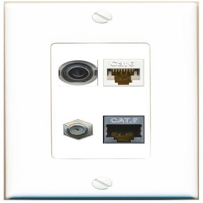RiteAV 3.5mm CAT6 CAT7 Coax Wall Plate Decorative [White]