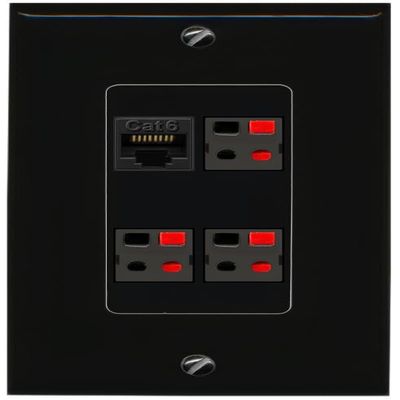 RiteAV CAT6 3 Speaker Wall Plate Decorative [Black]