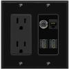 RiteAV 3.5mm CAT6 2 HDMI Wall Plate with 15A Power Outlet [Black] view 1