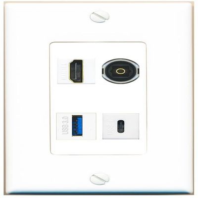 RiteAV HDMI TOSLINK USB-3 USBC Wall Plate Decorative [White]