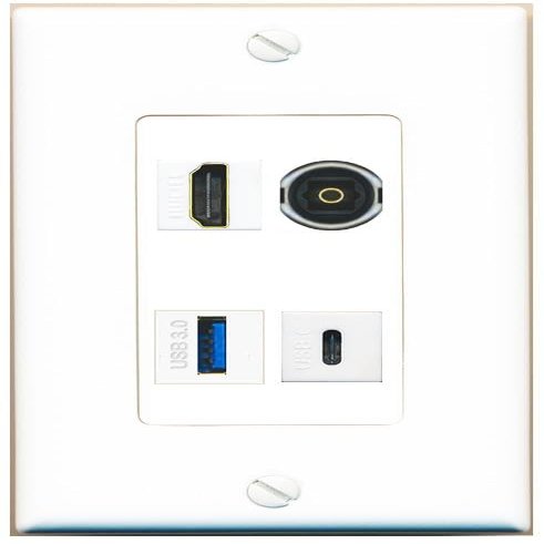 RiteAV HDMI TOSLINK USB-3 USBC Wall Plate Decorative [White]