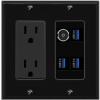 RiteAV TOSLINK 3 USB-3 Wall Plate with 15A Power Outlet [Black] view 1