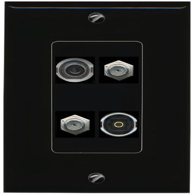RiteAV 3.5mm 2 Coax TOSLINK Wall Plate Decorative [Black]