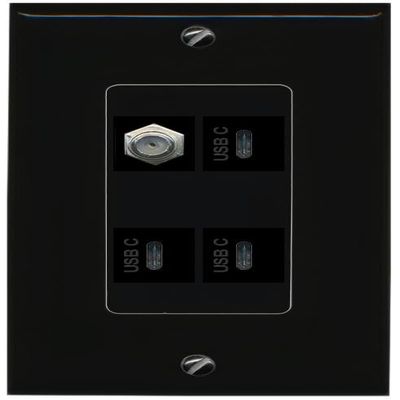 RiteAV Coax 3 USBC Wall Plate Decorative [Black]