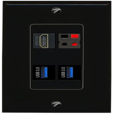 RiteAV HDMI Speaker 2 USB-3 Wall Plate Decorative [Black]