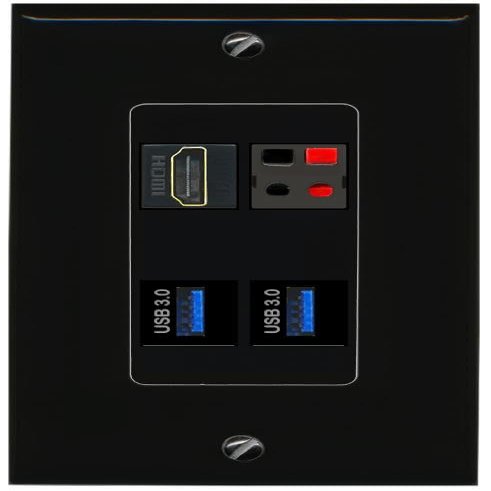 RiteAV HDMI Speaker 2 USB-3 Wall Plate Decorative [Black]