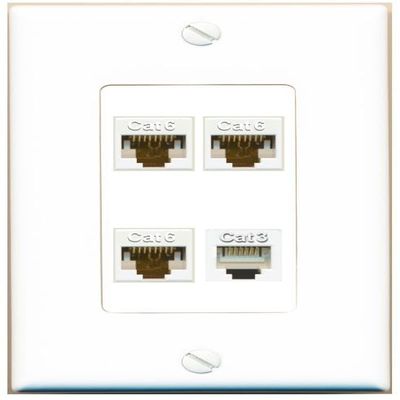 RiteAV 3 CAT6 Phone Wall Plate Decorative [White]