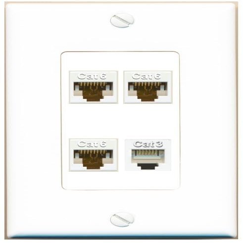 RiteAV 3 CAT6 Phone Wall Plate Decorative [White]