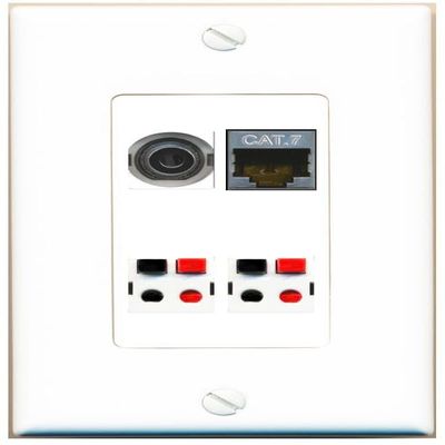 RiteAV 3.5mm CAT7 2 Speaker Wall Plate Decorative [White]