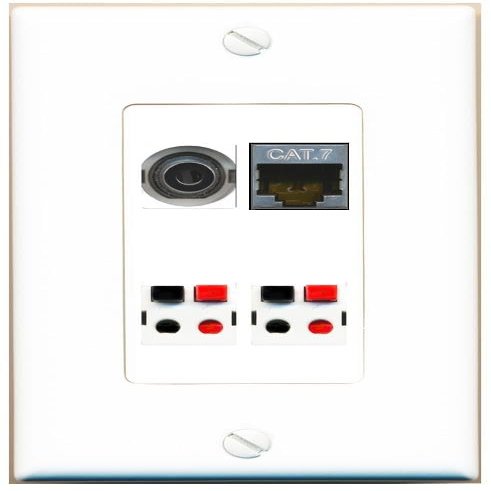 RiteAV 3.5mm CAT7 2 Speaker Wall Plate Decorative [White]