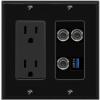 RiteAV 3 3.5mm USB-3 Wall Plate with 15A Power Outlet [Black] view 1