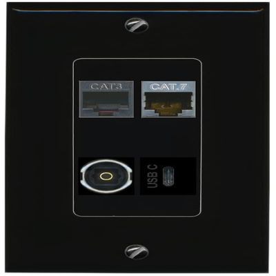 RiteAV CAT7 Phone TOSLINK USBC Wall Plate Decorative [Black]