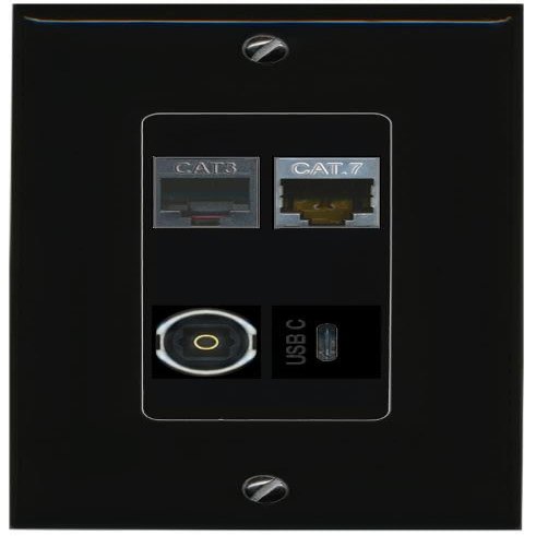 RiteAV CAT7 Phone TOSLINK USBC Wall Plate Decorative [Black]