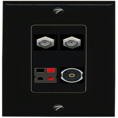 RiteAV 2 Coax Speaker TOSLINK Wall Plate Decorative [Black]