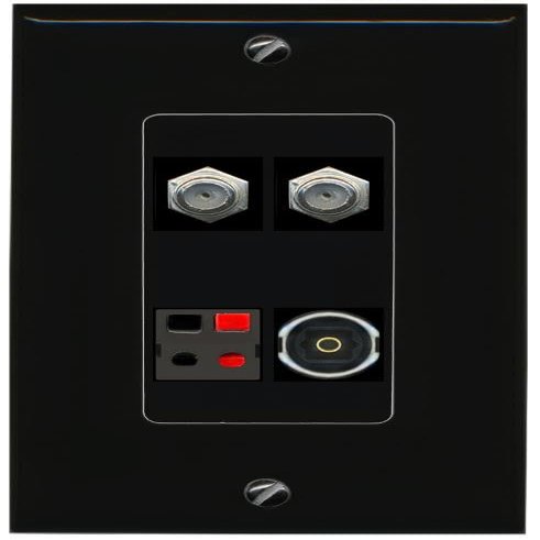 RiteAV 2 Coax Speaker TOSLINK Wall Plate Decorative [Black]
