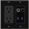 RiteAV 3.5mm CAT6 2 USB-3 Wall Plate with 15A Power Outlet [Black] view 1