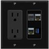 RiteAV 2 CAT7 Phone USB-3 Wall Plate with 15A Power Outlet [Black] view 1