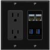 RiteAV 2 CAT7 2 USB-3 Wall Plate with 15A Power Outlet [Black] view 1