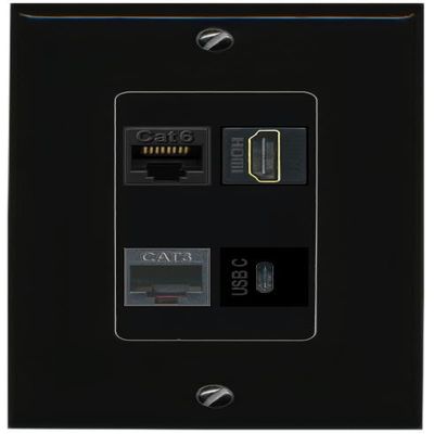RiteAV CAT6 HDMI Phone USBC Wall Plate Decorative [Black]