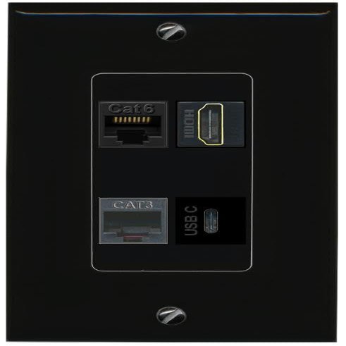 RiteAV CAT6 HDMI Phone USBC Wall Plate Decorative [Black]