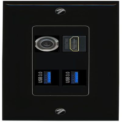 RiteAV 3.5mm HDMI 2 USB-3 Wall Plate Decorative [Black]