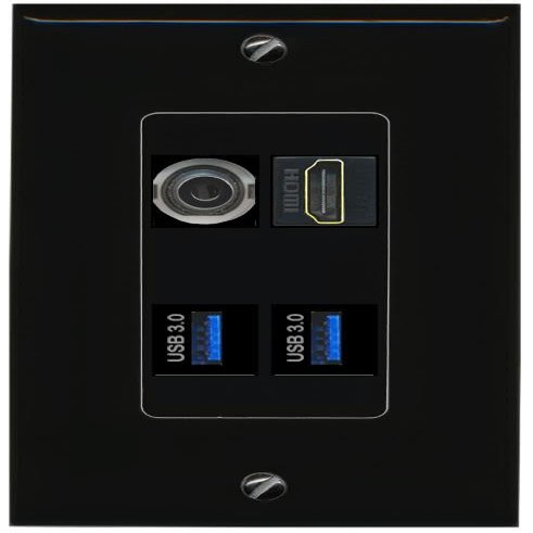 RiteAV 3.5mm HDMI 2 USB-3 Wall Plate Decorative [Black]