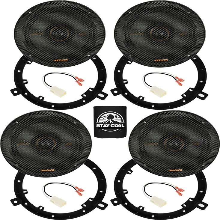 KICKER Speakers 6.5 inch for Jeep Liberty 2002-2012 Upgrade Kit - 4 Pack of KS Series with Adapters and Harness, Coaxial 6 1/2 Car Audio Front and Rear Door Speaker KSC650, 51KSC6504