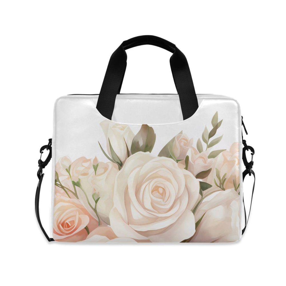 BOENLE Laptop Bag Fits Up to 16 Inch Computer Pink-white Roses Laptop Briefcases for Men Women