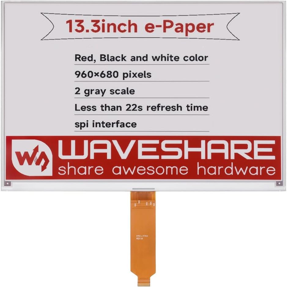 13.3inch E-Paper E-Ink Display HAT (B) Compatible with Raspberry Pi 5/4B/3B+/3B/2B/B+/A+/Zero/Zero W/WH/Zero 2W Series Boards, 960680 Pixels, Without Driver HAT @XYGStudy