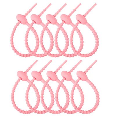 10Pcs Reusable Silicone Zip Ties, Light Pinkish Silicone Ties Bag Clip, Elastic Cable Organizer for Home Office Table Desk,Bread Tie,Food Saver,Bag Sealing Clips