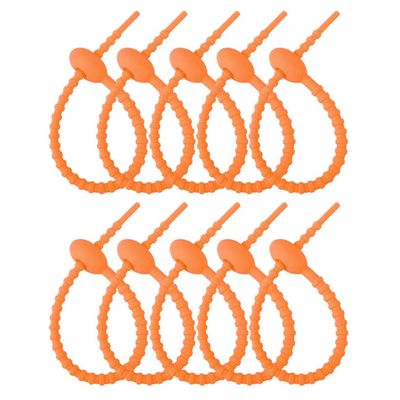 10Pcs Reusable Silicone Zip Ties, Orange Silicone Ties Bag Clip, Elastic Cable Organizer for Home Office Table Desk,Bread Tie,Food Saver,Bag Sealing Clips