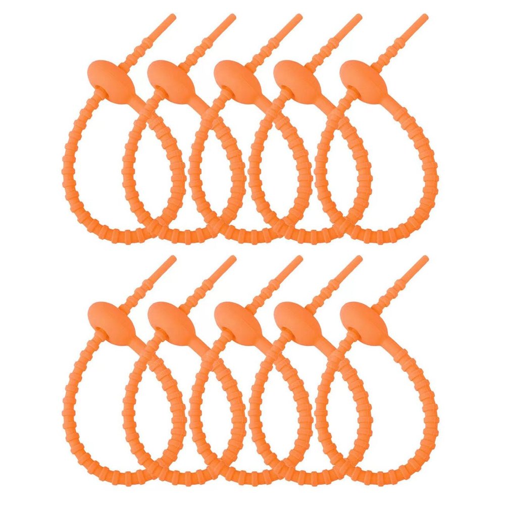 10Pcs Reusable Silicone Zip Ties, Orange Silicone Ties Bag Clip, Elastic Cable Organizer for Home Office Table Desk,Bread Tie,Food Saver,Bag Sealing Clips