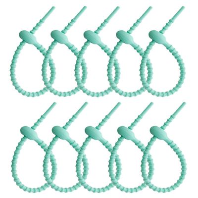10Pcs Reusable Silicone Zip Ties, Mint Green Silicone Ties Bag Clip, Elastic Cable Organizer for Home Office Table Desk,Bread Tie,Food Saver,Bag Sealing Clips