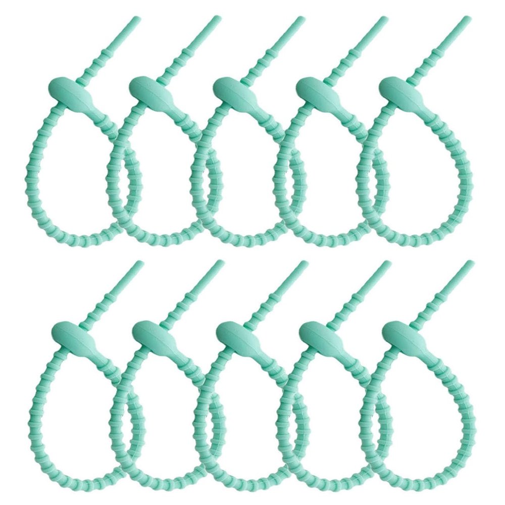 10Pcs Reusable Silicone Zip Ties, Mint Green Silicone Ties Bag Clip, Elastic Cable Organizer for Home Office Table Desk,Bread Tie,Food Saver,Bag Sealing Clips