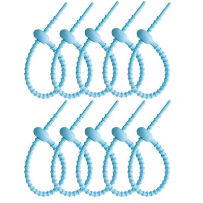 10Pcs Reusable Silicone Zip Ties, Sky blue Silicone Ties Bag Clip, Elastic Cable Organizer for Home Office Table Desk,Bread Tie,Food Saver,Bag Sealing Clips