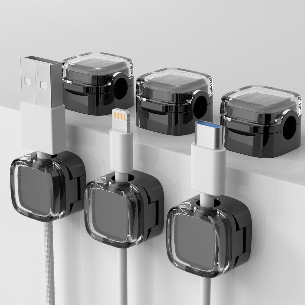 6 Pack Cable Management Clip Organizer Magnetic Wire Clip Self-Adhesive Wire Holder Under Desk Cable Management Suitable for Office Home Desk Nightstand Wall Car Desktop USB Charging Cable Storage