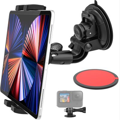 Dosvsi Windshield Car Tablet Mount, Heavy Duty Window Dashboard Tablet Holder, 95mm Powerful Suction Mount for iPad Pro 12.9 11 Air Mini, Galaxy Tab, Z Fold,More 4-13'' Tablets, 1/4'' Screw for Camera