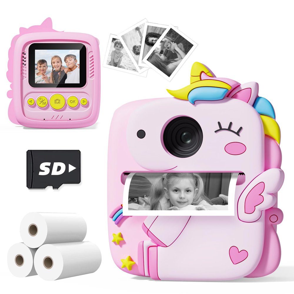 Prysyedawn Instant Print Camera for Kids, Christmas Birthday Gifts for 3-8 Year Old Boys Girls, 1080P Kids Digital Camera Toys for Toddler Age 3 4 5 6 7 8 with Silicone Cover-Pink