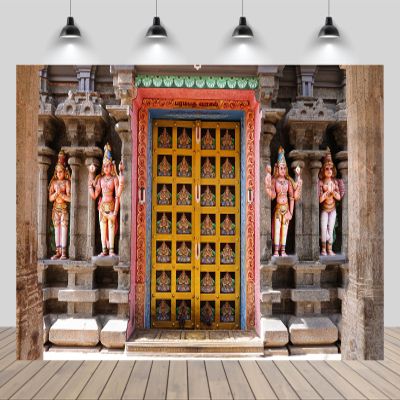 chnywork 7x5ft India Tamilnadu Temple Door Backdrop Colorful India Religious Building Gate Background for Indian Party Decor Hindu Religious Indian Themed Party Decor Birthday Photoshoot Props