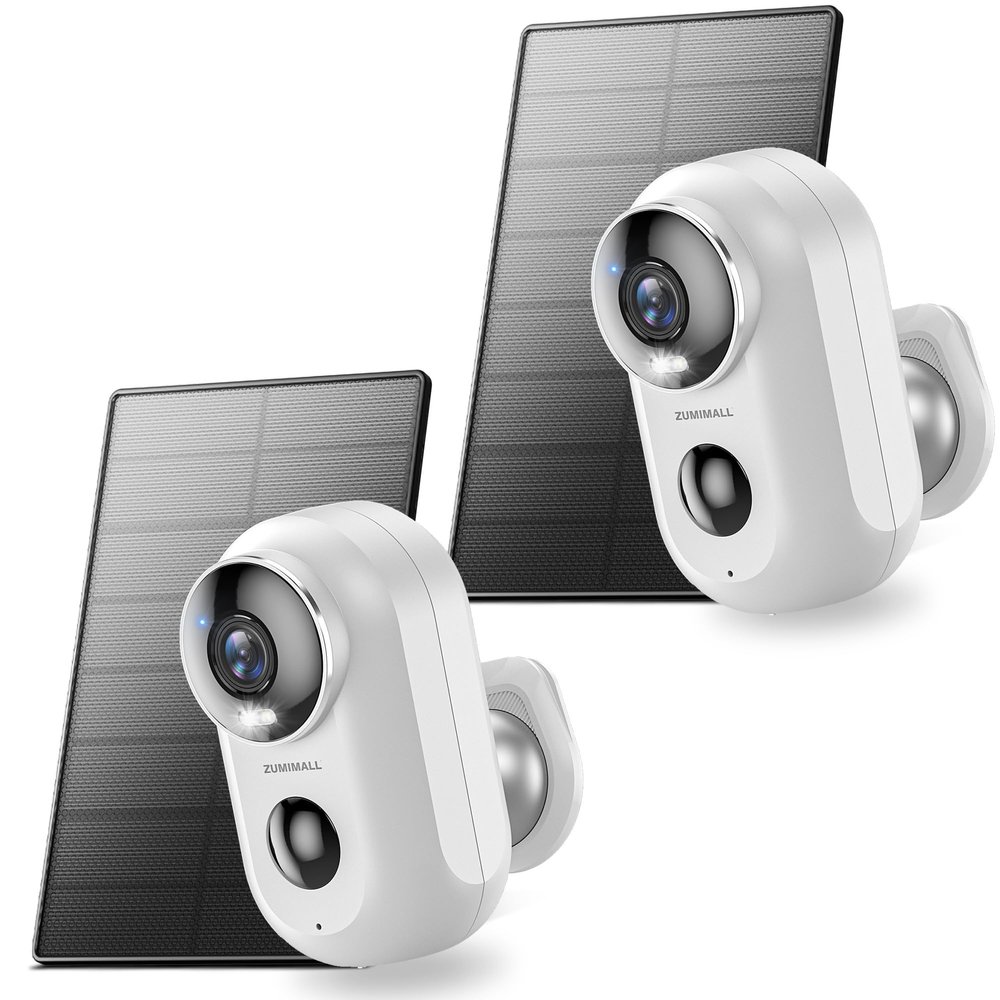 ZUMIMALL Solar Security Cameras Wireless Outdoor, 2Packs, Solar Camera Outdoor Wireless, 2.4G WiFi Battery Camera, 3MP Color Night Vision, Magnetic Mount, Siren,PIR/AI Analyse, IP66, Cloud, Alexa