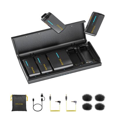 7RYMS iRay DW40 4-Channel Wireless Lavalier Microphone with Noise Cancellation, 656ft Range, 12.5H Working, Wireless Laple Mic for iPhone, DSLR Camera, Android, Video Recording Podcast Live-Stream
