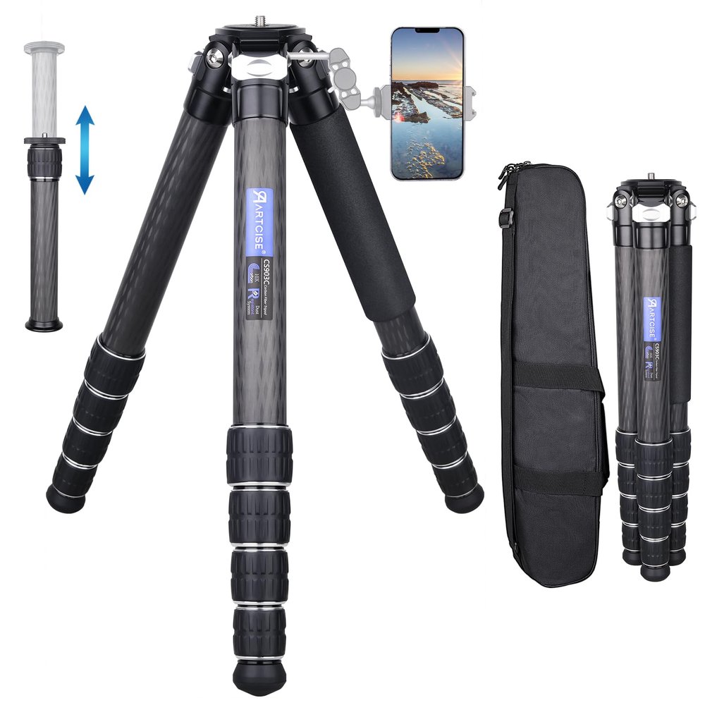 ARTCISE Compact Lightweight Travel Carbon Tripod 40mm Carbon Fiber Tube Heavy Duty Camera Tripod for DSLR Digital Camcorder Max Load 88.2lbs/40kg