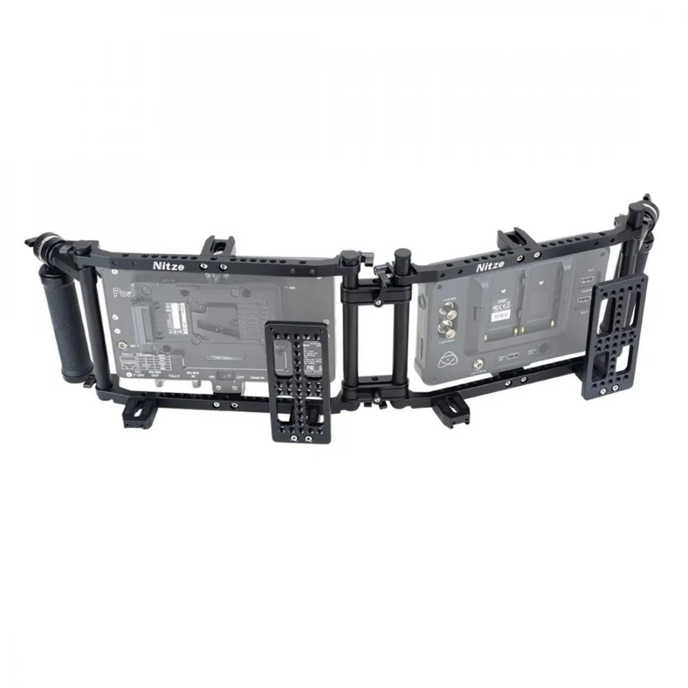 DirectNine Basics 9 Monitor Cage Nitze Dual Director's Monitor CAGE with Adjustable ARRI Rosette Handles for 5/7/9 Monitor LCD Monitor-JSQ-002TS, black