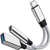 GELRHONR USB C OTG Charging Adapter, 2 in 1 USB-C Splitter, Short Type C Charging Cable with USB Female and C Female, for Most Type-C Phones, Laptops,Tablet,USB Fan,Printer (Silvery) view 1