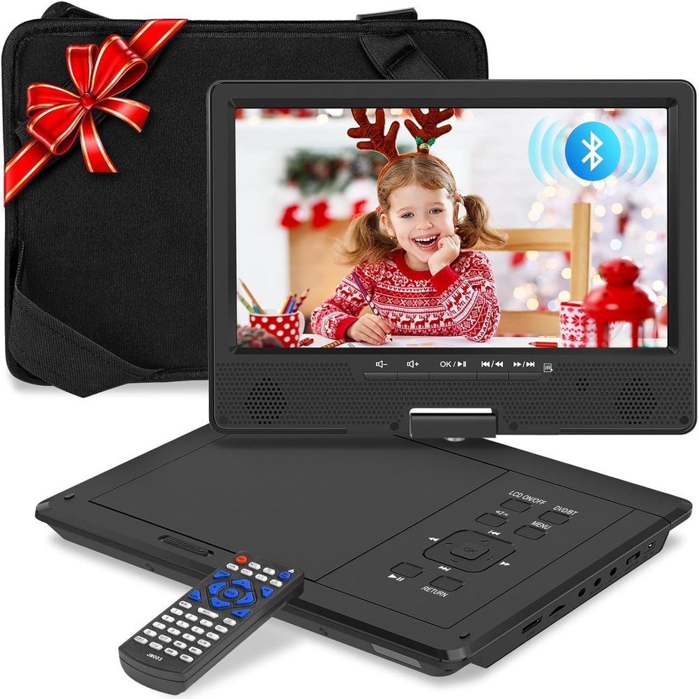 12.5" Portable DVD Player, Bluetooth Headrest Video Players with 10.1" Swivel Screen, 5 Hours Rechargeable Battery, DVD Player for car, Regions Free, Car DVD Player Supports SD/USB/Sync TV