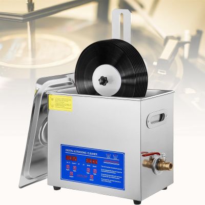 6l Ultrasonic Vinyl Cleaner 7-12 Inch 8 Records Ultrasonic Vinyl Cleaning Machine Liftable Lp Record Cleaner, Disc Washer, 40KHz 180W Commercial Ultrasonic Cleaner with Drying Rack for Jewelry Watch