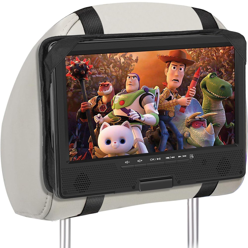 HotHat Car Headrest Mount Holder Strap for Swivel and Flip Style 12.5 inch Portable DVD Player - 10 Inch to 10.5 Inch Screen