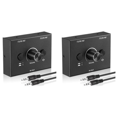 Viodmss 2 Set 3.5mm Audio Switcher, 2 Input 1 Output/1 Input 2 Output Audio Splitter Switcher, Switcher Box,One-Key Mute Button