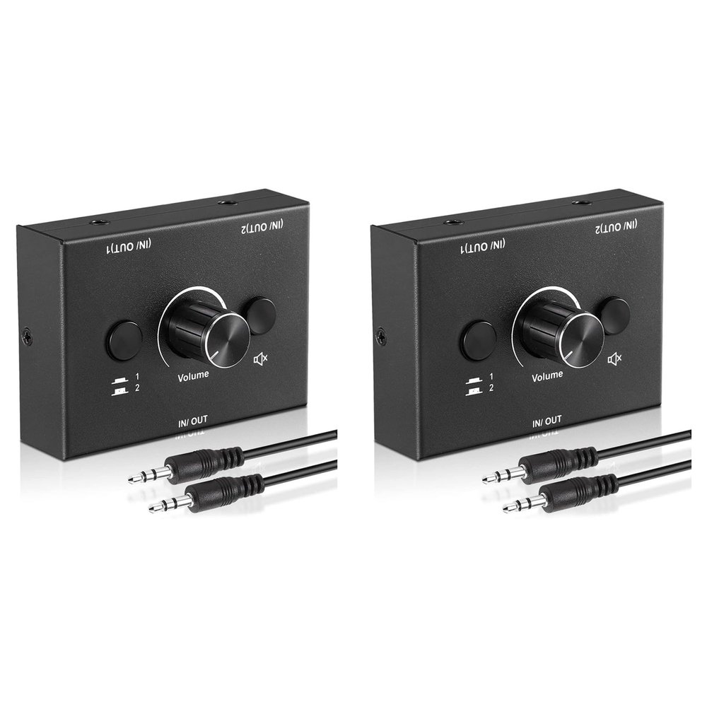 Viodmss 2 Set 3.5mm Audio Switcher, 2 Input 1 Output/1 Input 2 Output Audio Splitter Switcher, Switcher Box,One-Key Mute Button